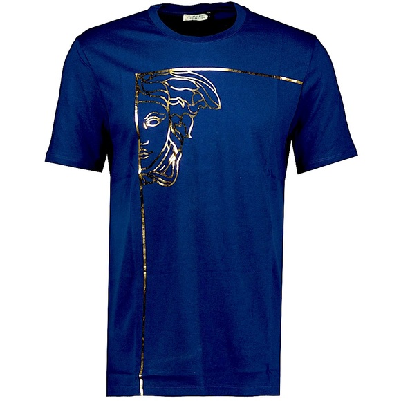 VERSACE Rare Navy+ Gold Medusa Logo Shirt - Picture 1 of 8
